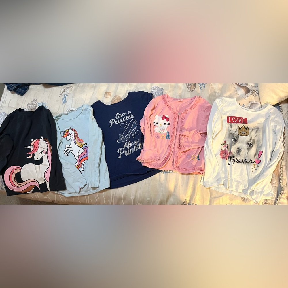 Set of 5 Girls Colorful Graphic Tops, Size 7
